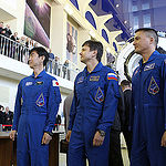 CG4G8954 --- (6 May 2015) --- At the Gagarin Cosmonaut Training Center in Star City, Russia, Expedition 44/45 crewmembers Kimya Yui of the Japan Aerospace Exploration Agency (left), Oleg Kononenko of the Russian Federal Space Agency (Roscosmos, center), a