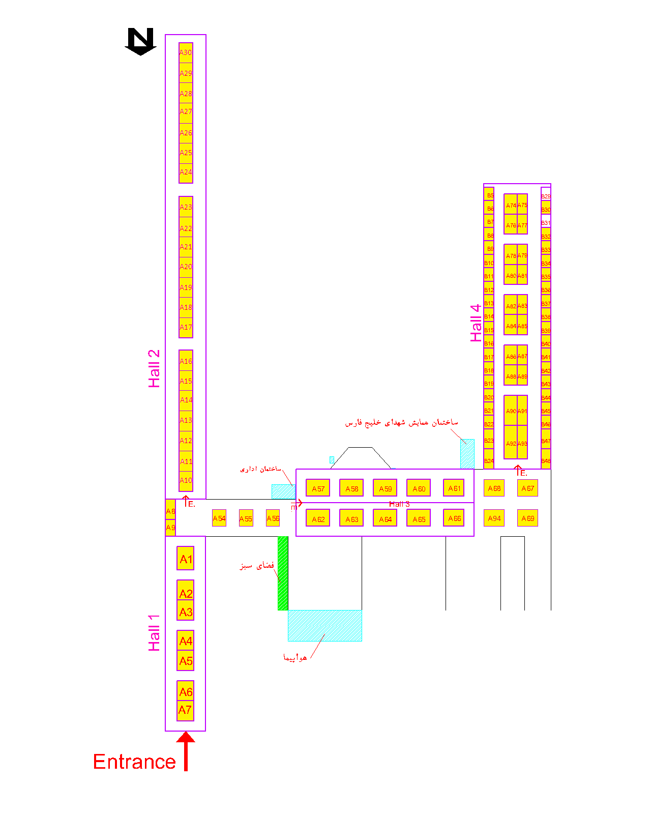 پلان غرفه های هشتمين نمايشگاه بين‌المللي صنايع هوايي و فضايي ايران (مرکز نمایش های هوایی؛ روبروی پارک ارم)
