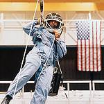 Christa McAuliffe Descends from a Space Shuttle Mock-Up