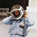 Christa McAuliffe Prepares to Remove Her Helmet