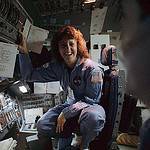 Christa McAuliffe Trains in the Shuttle Mission Simulator