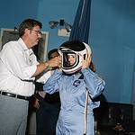 Sharon Christa McAuliffe is Briefed on Helmets