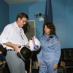 Sharon Christa McAuliffe is Briefed on Helmets